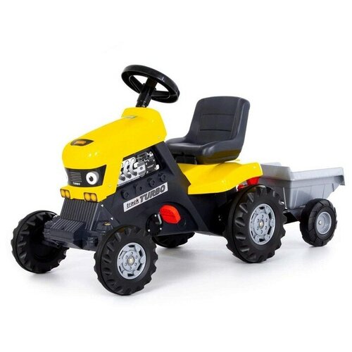 фото Педальная машина для детей turbo, трактор, с полуприцепом, цвет жёлтый нет бренда