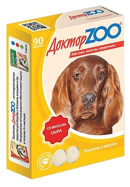 Кормовая добавка Доктор ZOO для собак Со вкусом сыра и биотином , 90 таб.