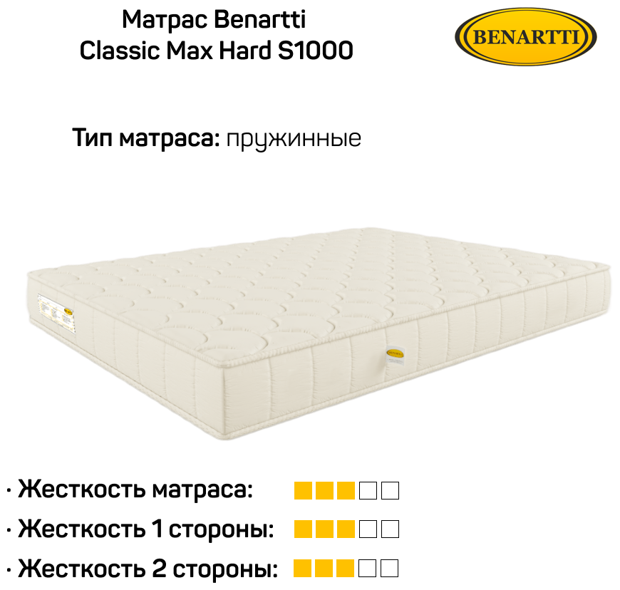 Ортопедический BENARTTI Classic Max Hard S1000, 140x195 см, пружинный