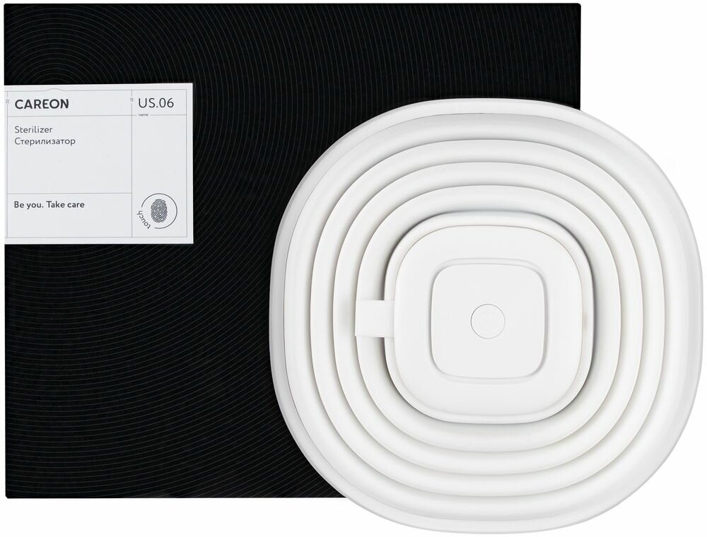 Беспроводной стерилизатор US06, стерилизатор: 8х8х2 см, силиконовый чехол: 18,7х18,7х14 см, упаковка: 24,8x24,8x4,3 см, пластик; силикон