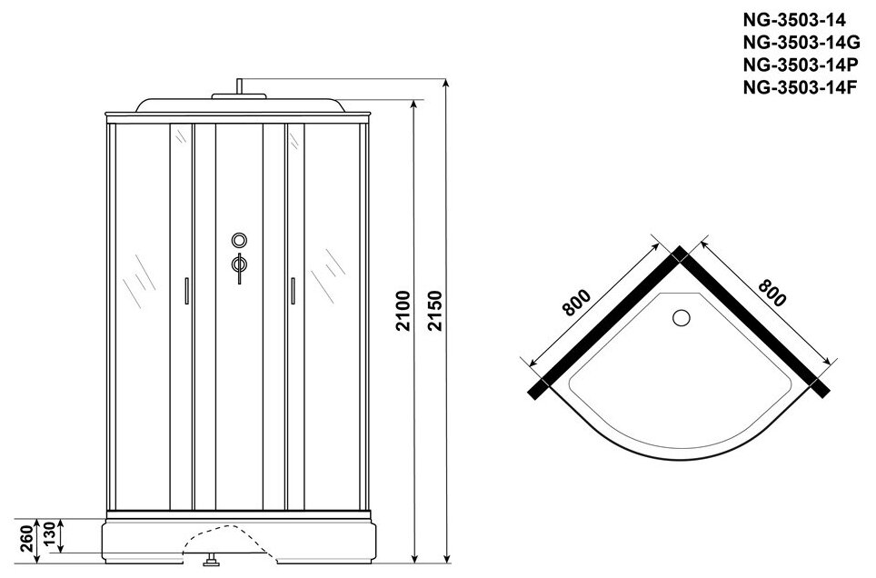 Душевая кабина Niagara NG-3503-14F (800х800х2150) средний поддон (26см) стекло тонированное - фотография № 2