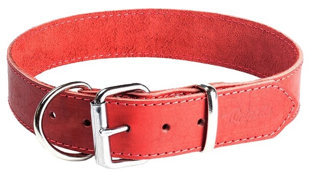 Ошейник кожаный для собак GRIPALLE Дакс, натуральная кожа, стальная фурнитура, размер: ширина 25 мм, длина 40 см, цвет красный,