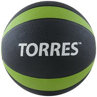 Медбол "TORRES 4 кг", арт. AL00224, резина, диаметр 21,9 см, черно-зелено-белый