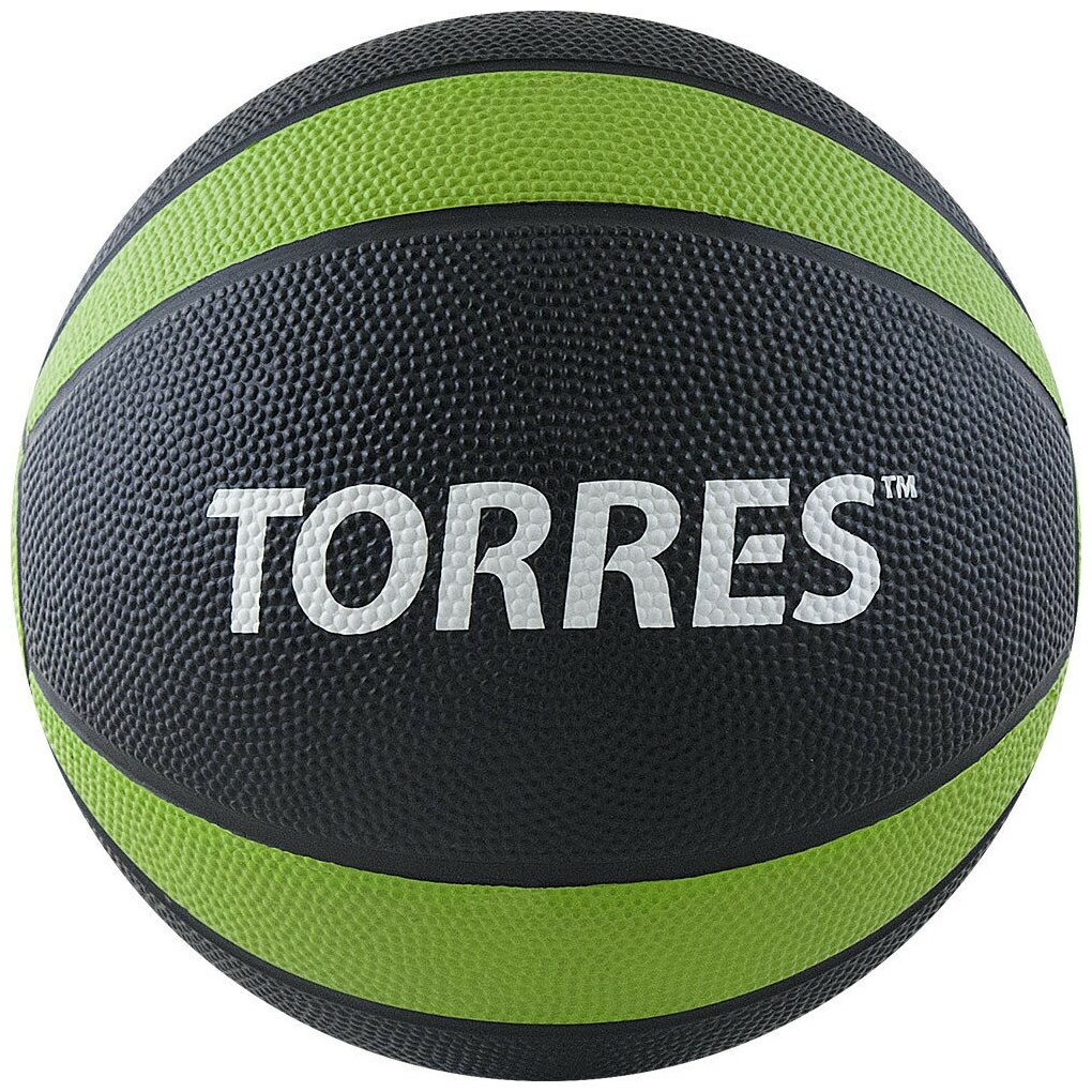 Медбол TORRES 4 кг, арт. AL00224, резина, диаметр 21.9 см, черный-зеленый-белый