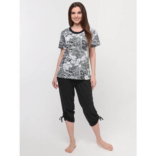 фото Пижама домашняя женская алтекс футболка с бриджами черно-белая, размер 58