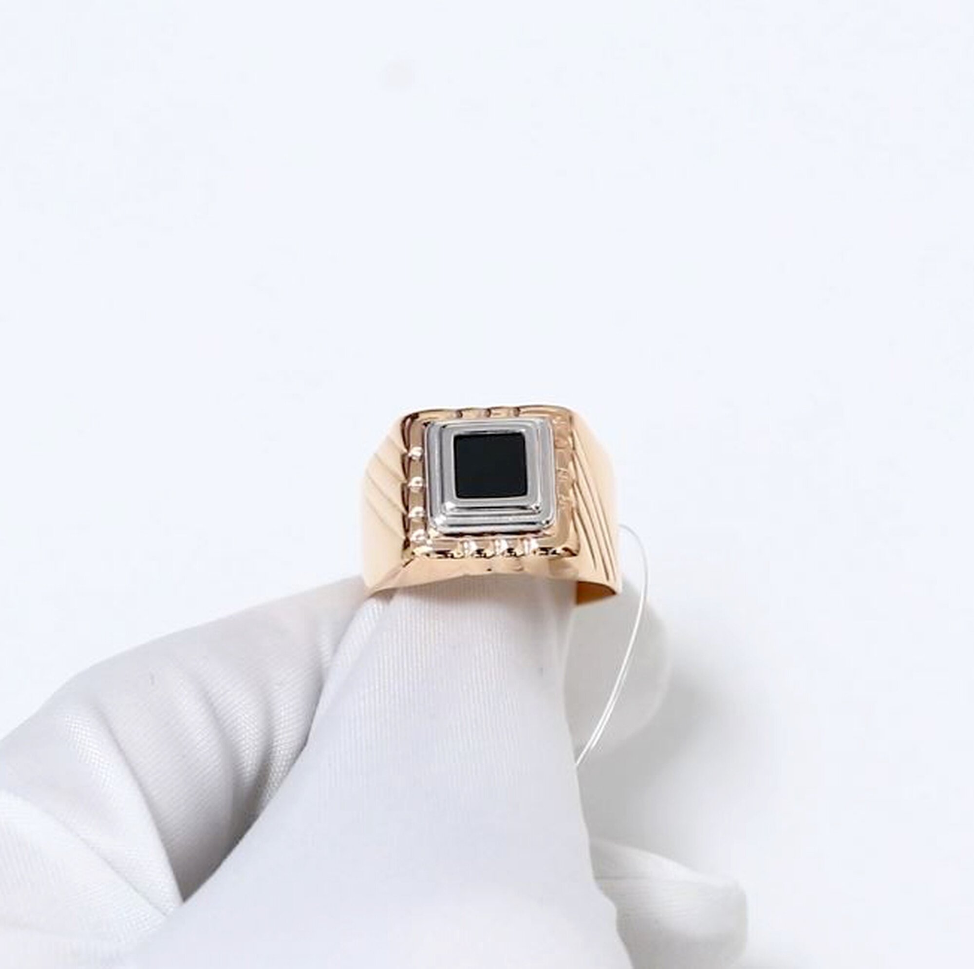 Печатка Diamant online, серебро, 925 проба, золочение, фианит, размер 19.5, черный