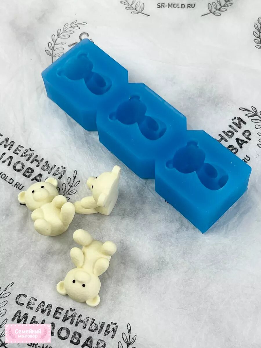 Силиконовая форма / молд для рукоделия, шоколада - 3 мишки — фото 1
