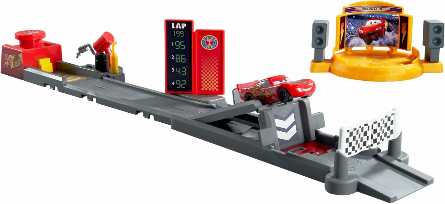 Игрушечный трек Mattel Disney Cars Тачки - Игровой набор Кубок Поршня + машинка Молния Маккуин - Тачки Дисней JDJ02