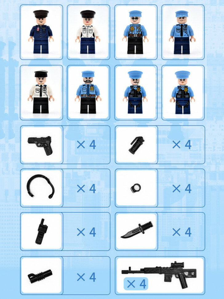 Конструктор минифигурки Полиция 8 шт 10001 — фото 1