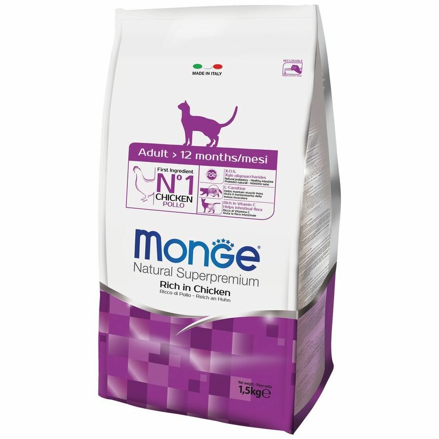 Сухой корм для взрослых кошек Monge Cat Daily Line 1,5 кг с курицей — фото 1