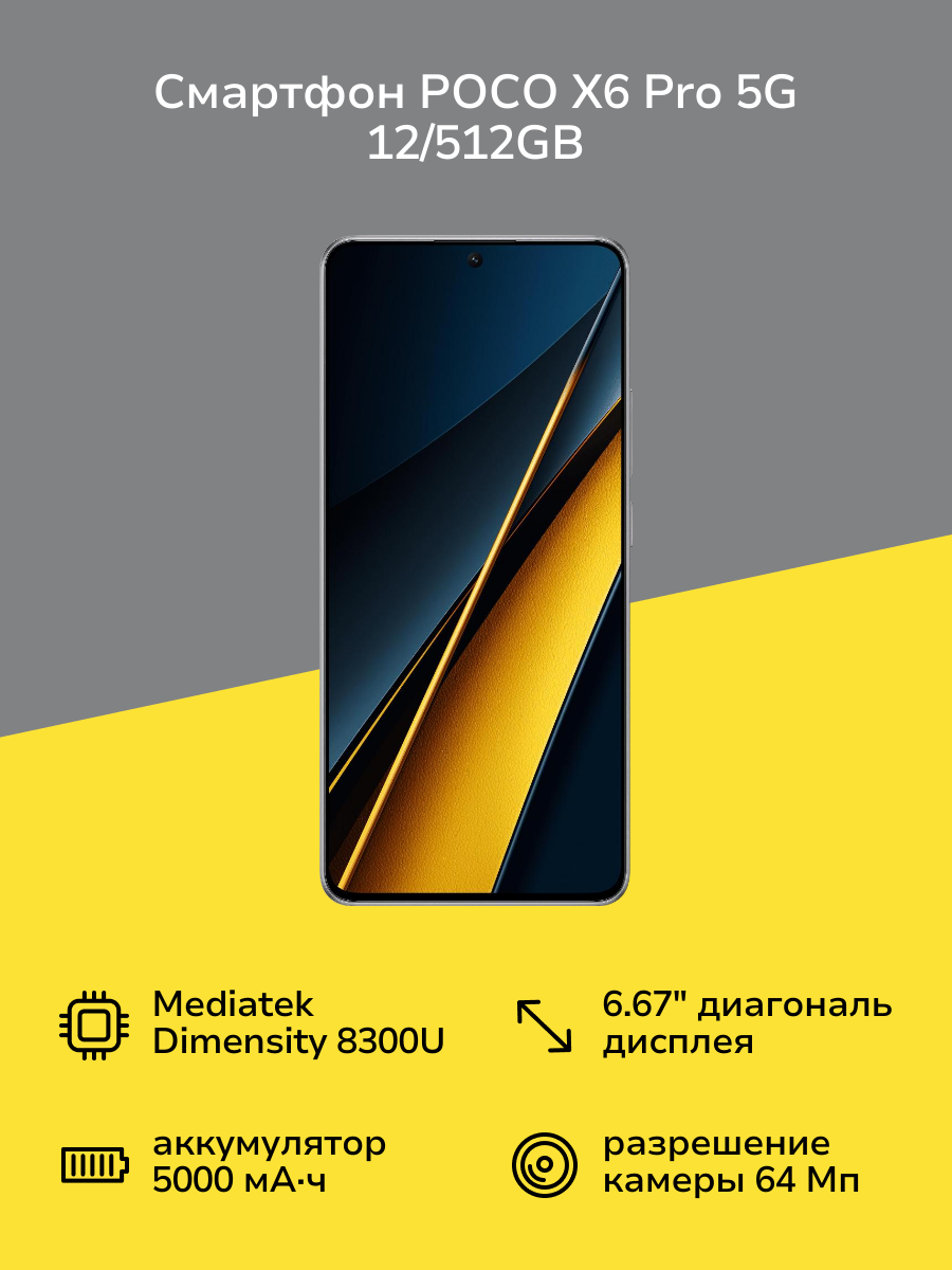 Смартфон POCO X6 Pro 5G 12/512GB Grey