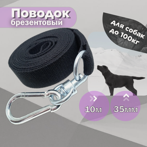 Изображение товара Поводок для крупных собак брезентовый 10 метров 35 мм (черный)