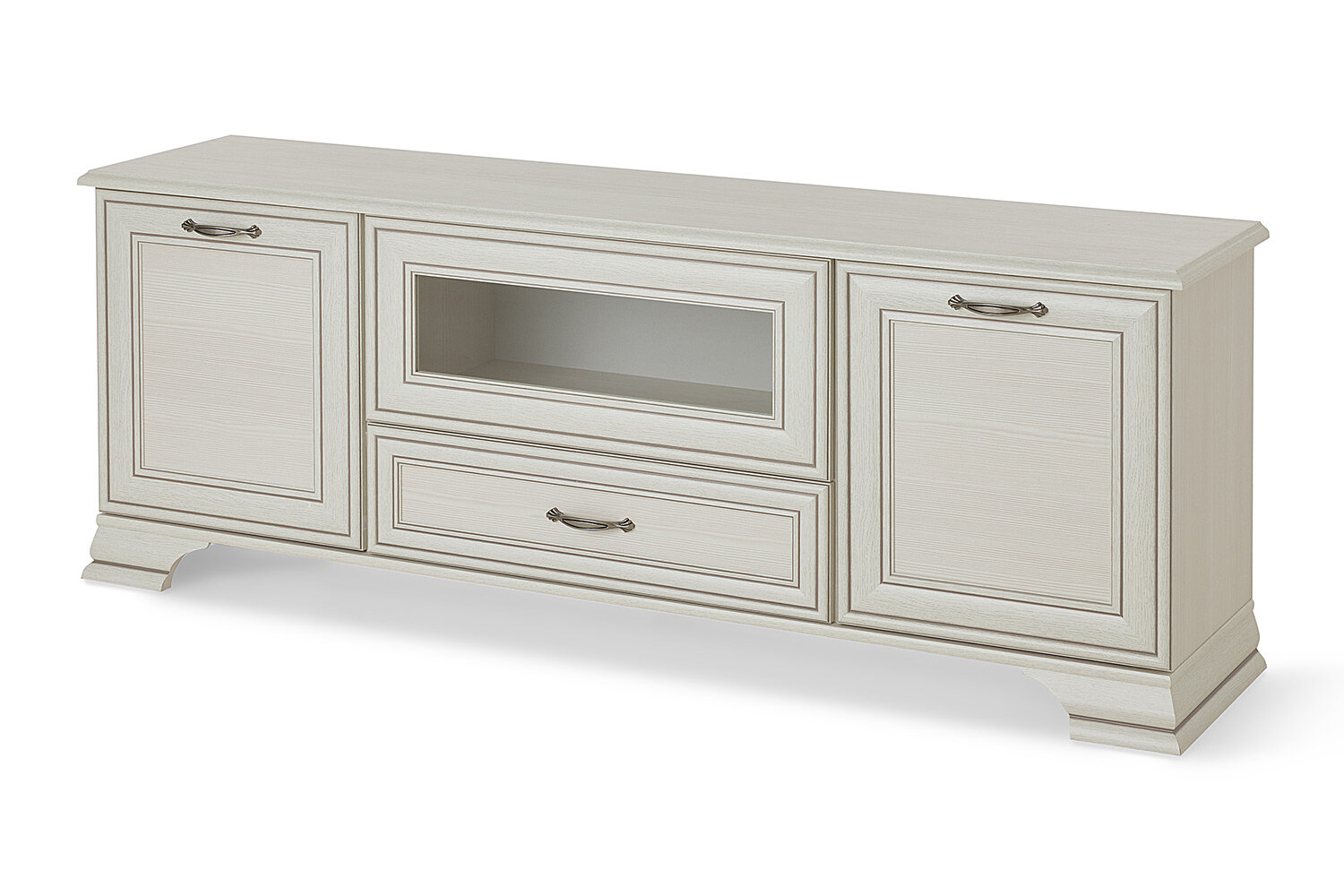 Тумба Tiffany, 163,8х62,4х37 см, для гостиной, 1 ящик, 2 дверцы, закрытая ниша, ЛДСП/МДФ, цвет вудлайн кремовый
