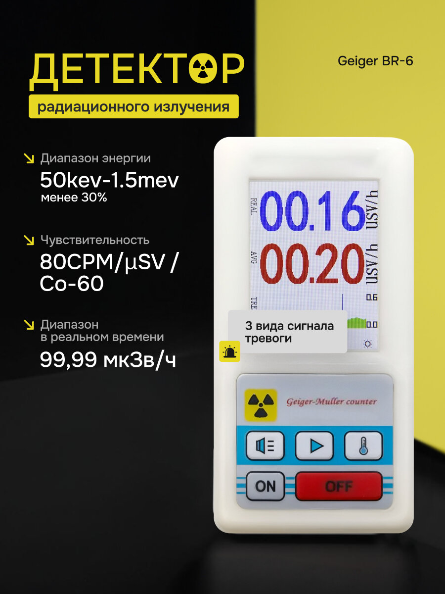 Детектор радиационного излучения Innopax Geiger BR-6, USB-кабель, подсветка дисплея, белый