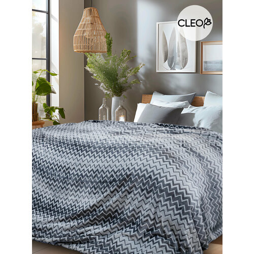фото Плед 180х200 пушистый двуспальный велсофт cleo volna зигзаг серый