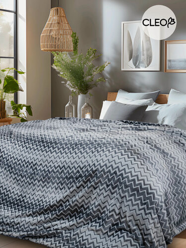 Изображение товара Плед 180х200 пушистый двуспальный велсофт Cleo Volna зигзаг серый