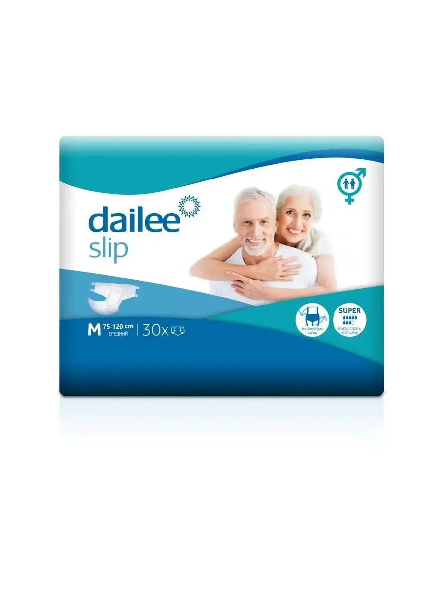 Подгузники для взрослых Dailee Super Medium (M) 30 шт, (75-120 см) для лежачих больных — фото 1