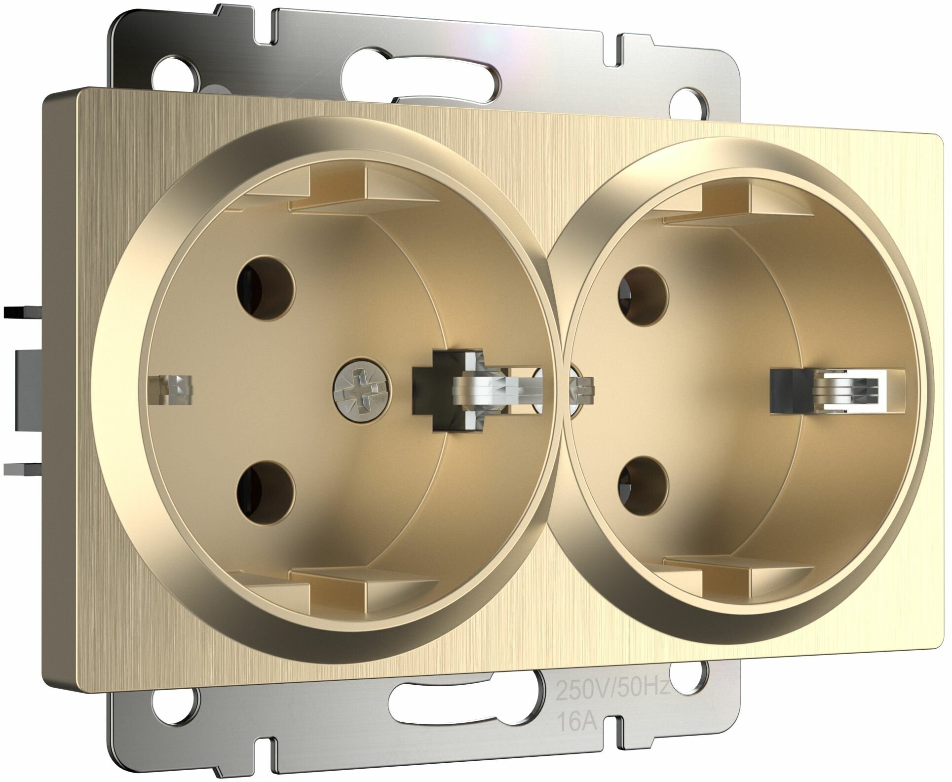 Встраиваемая розетка двойная с заземлением Werkel (Шампань рифленый )
