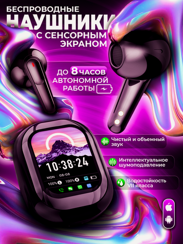 Изображение товара Беспроводные наушники с сенсорным экраном, автоматическим переводом, искусственным интеллектом и шумоподавлением, черные