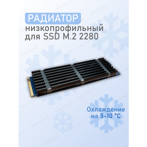 Алюминиевый низкопрофильный радиатор охлаждения для SSD M2 2280 пассивное охлаждение чёрный 290₽