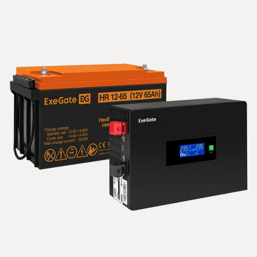 Изображение товара ИБП EX295992RUS + батарея 65Aч EX282982RUS ExeGate IdealSine SR-600. LCD.2SH