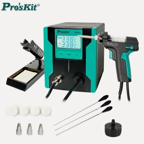 Изображение товара Паяльная станция Pro'SKit SS-331H, цифровая, с вакуумным насосом, ЖК-дисплей, 90 Вт