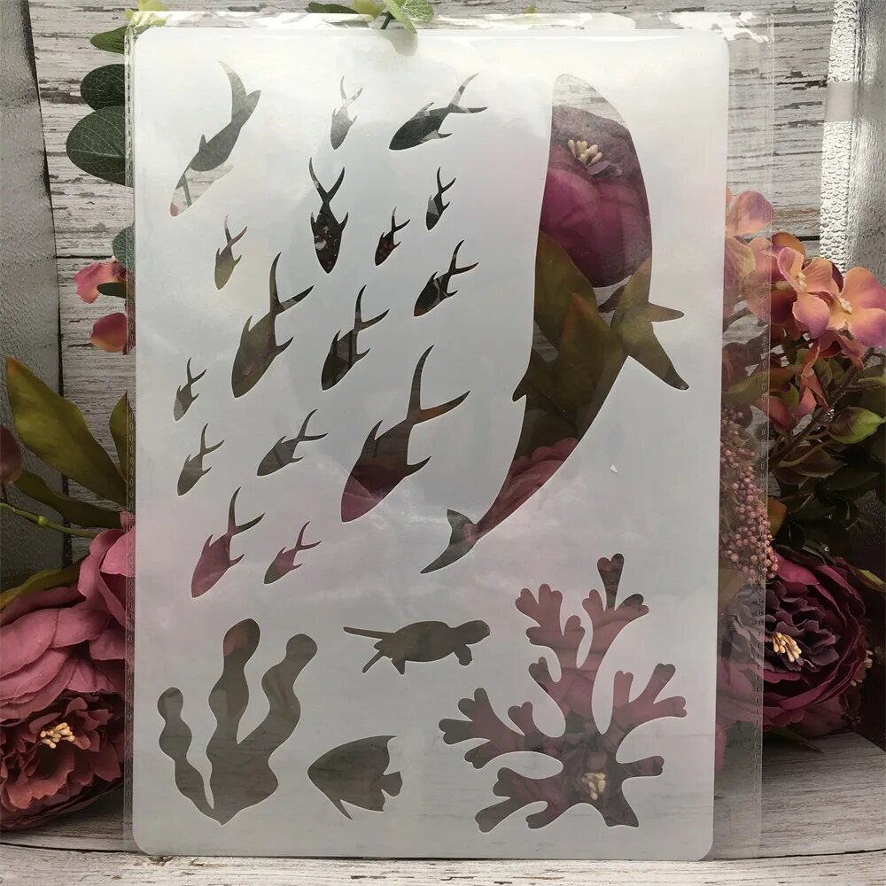 Трафареты A4 29*21 см для рисования морских КИТ для самостоятельного нанесения слоев искусственные декоративные трафареты