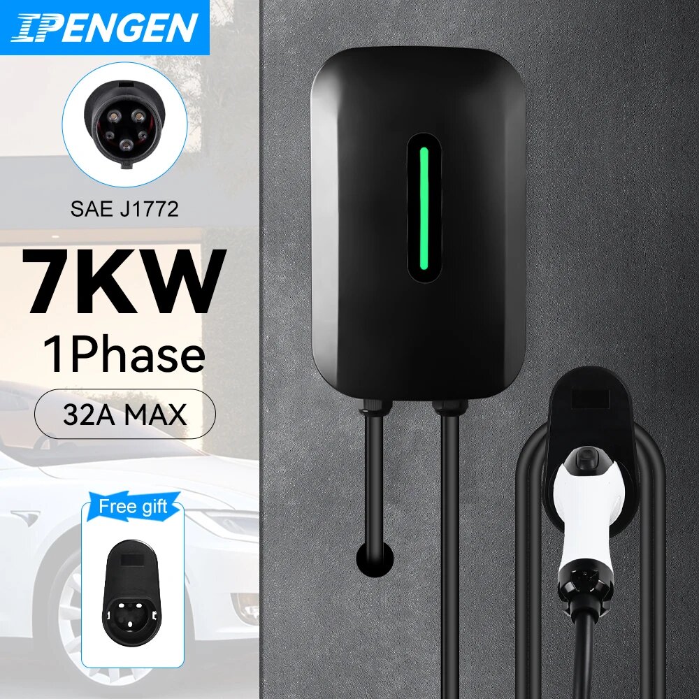 IPENGEN EV Charger Type1 EVSE Зарядная станция Wallbox 32A 7.6KW 1Phase SAE j1772 Адаптер для электромобиля Автомобильное зарядное устройство, Type1 32A 7KW, Type1