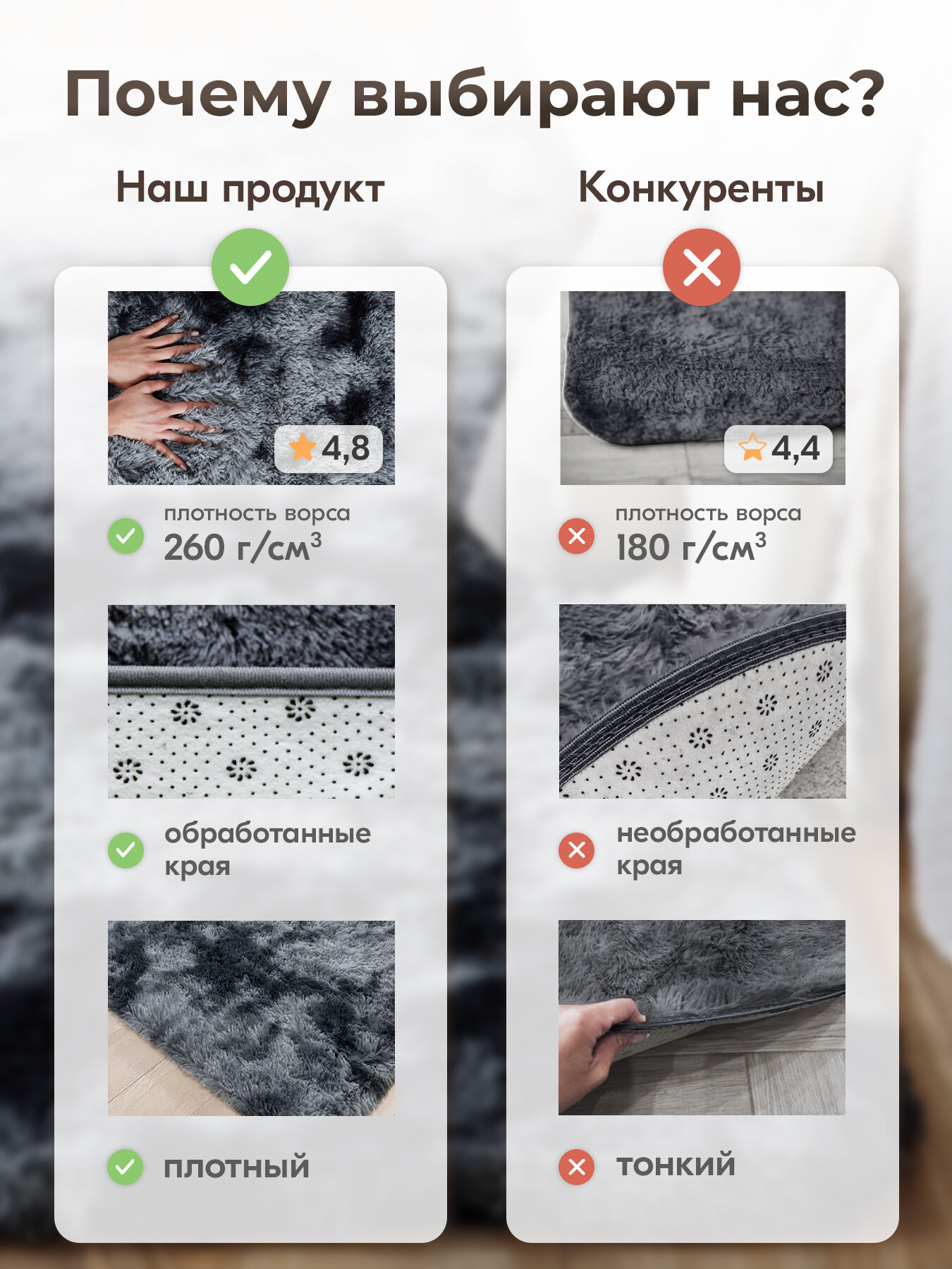 Ковер на пол с длинным ворсом 120х170 черный комнатный, прикроватный, пушистый в комнату, спальню, гостиную, прихожую — фото 1