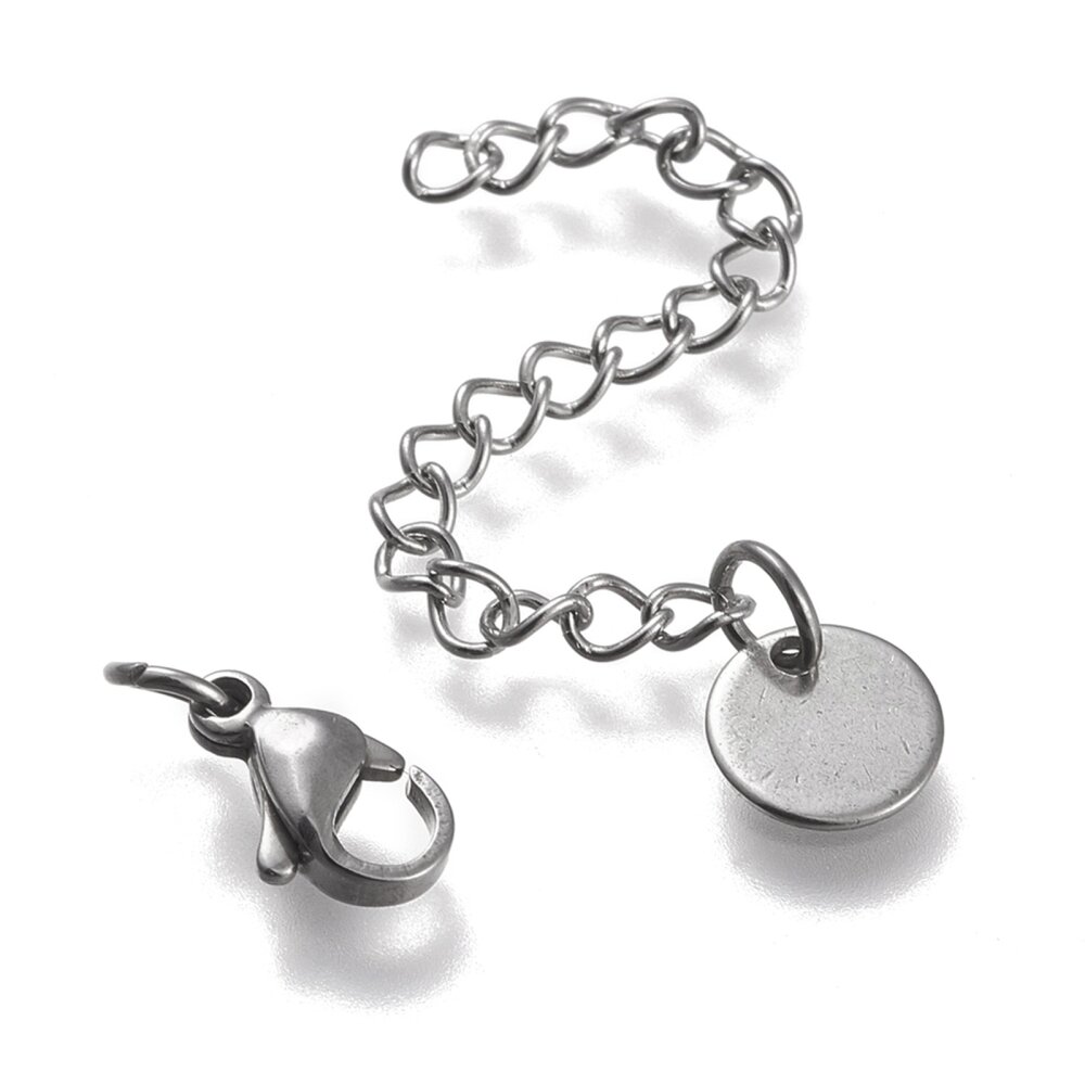 Застежка-карабин 10х6мм с удлиняющей цепочкой соединительными колечками и круглой декоративной подвеской базовый материал - нержавеющая сталь без покрытия 3 шт.
