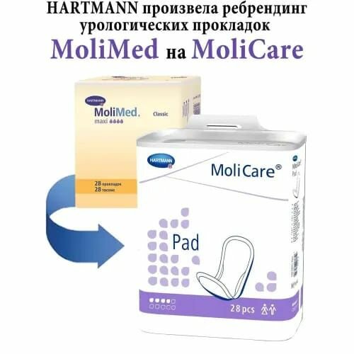 Прокладки урологические Hartmann MoliCare Pad 4 drops/МолиКар Пад 4 капли, (MoliMed Maxi/МолиМед Макси), 4 капли, 865мл, 28 штук