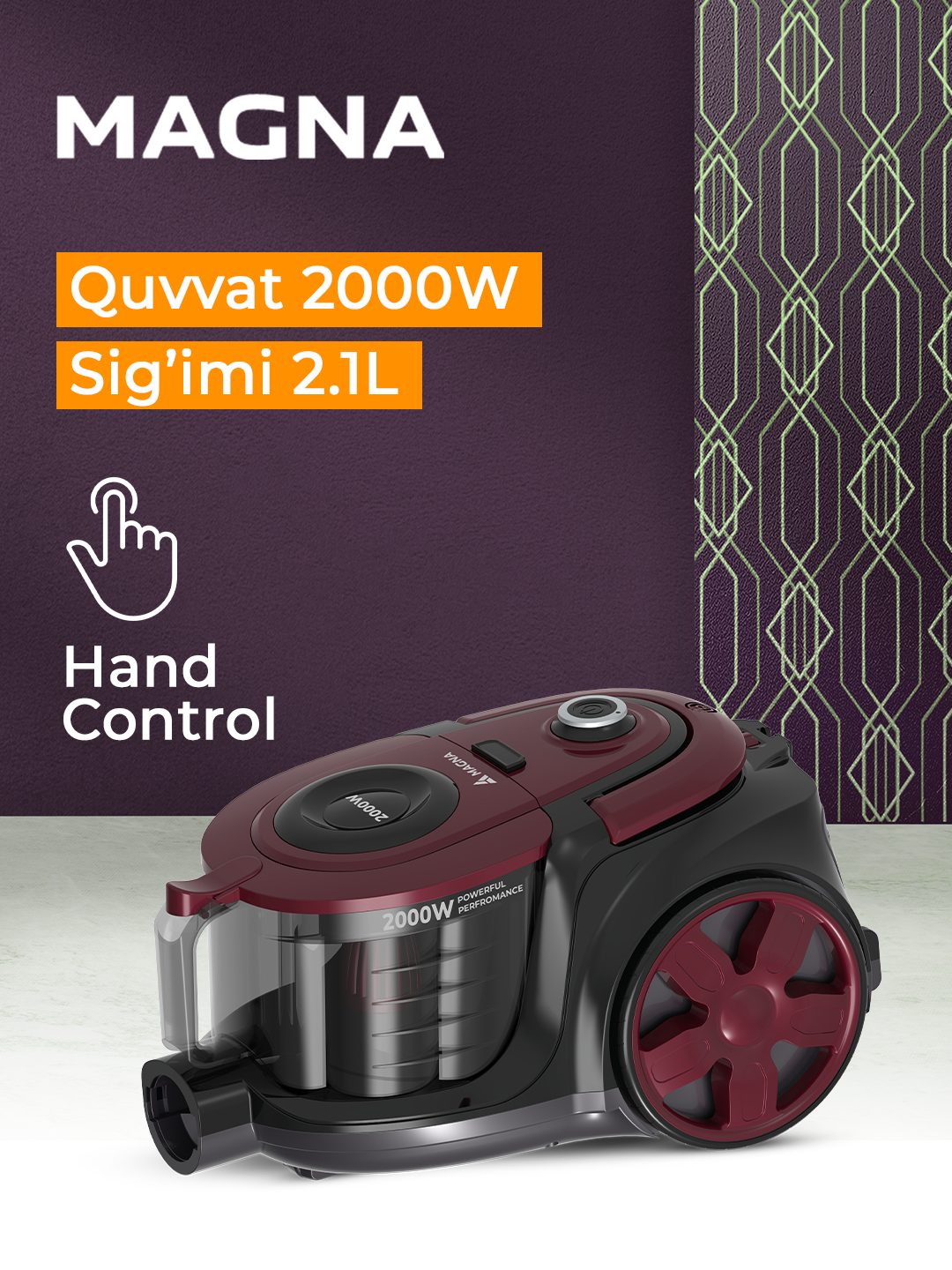 Пылесос Magna VCH2020M/UP, 2000 Вт, объём 2.1 л — фото 1