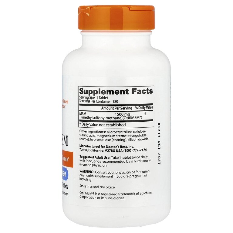 Картинки Doctor's Best, MSM with OptiMSM, МСМ (Метилсульфонилметан) 1500 мг, 120 таблеток