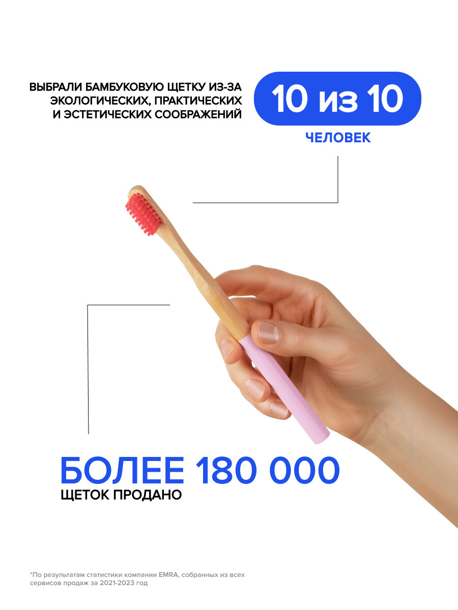 Бамбуковая зубная щетка для интенсивного и безопасного отбеливания, средней жесткости — фото 1