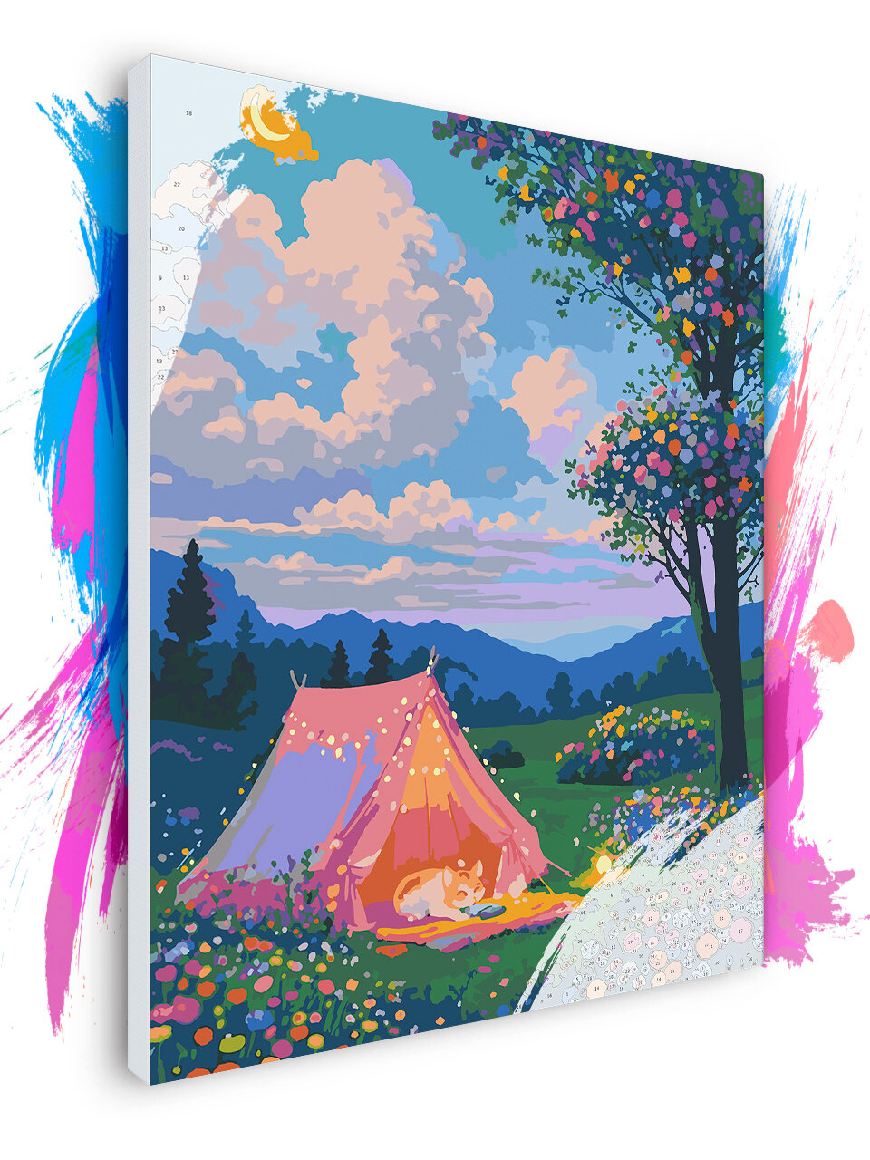 Картина по номерам на холсте Котик в кемпинге, 70 х 90 см