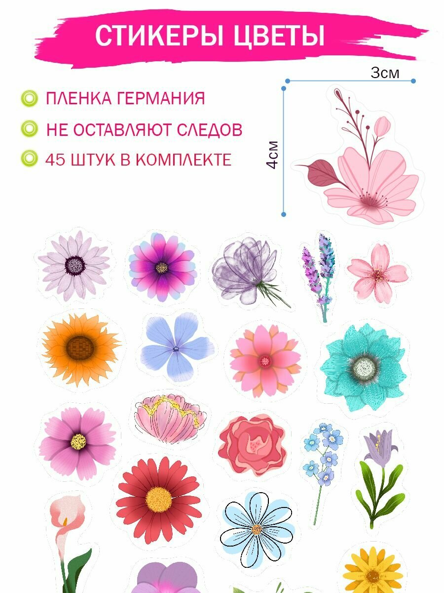 Стикеры "Цветы" красные и светло-синие из винила для детей от 0 мес 2 штуки в упаковке