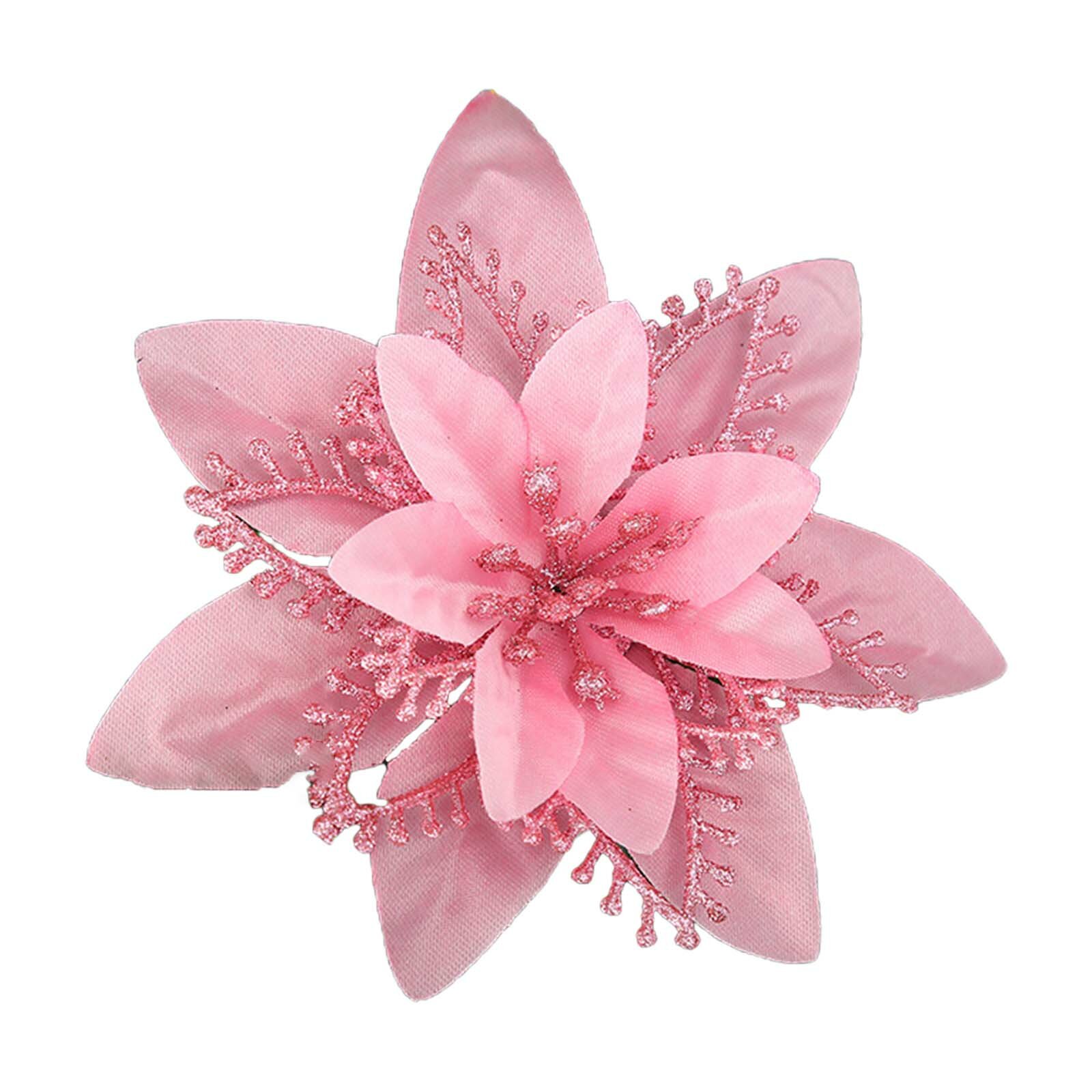 13см Глиттерная Пуансеттия для Украшения Розовый