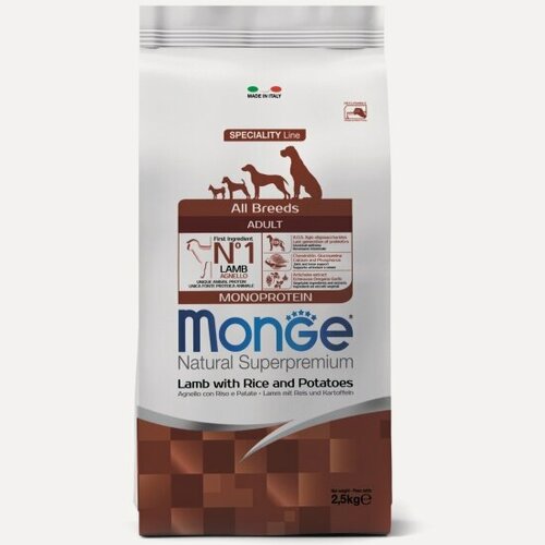 Изображение товара Корм для взрослых собак всех пород Monge Speciality Line Adult All Breeds ягненок с рисом и картофелем 2,5 кг