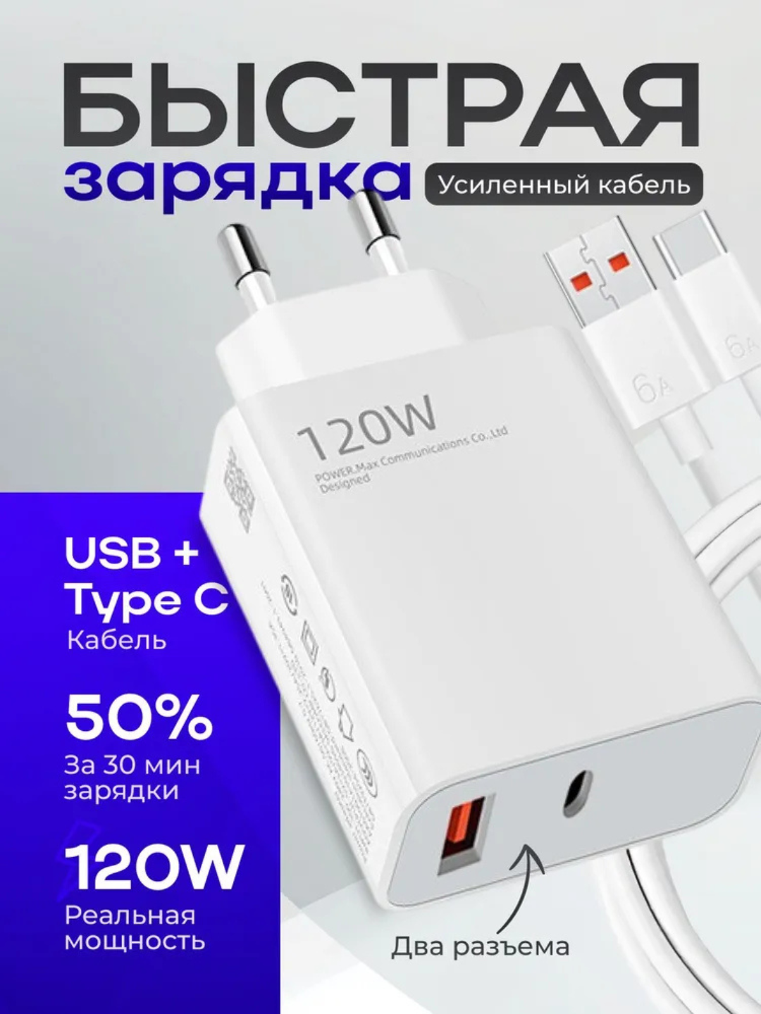Зарядное устройство USB Type-C для телефона–безопасное питание, универсальная совместимость