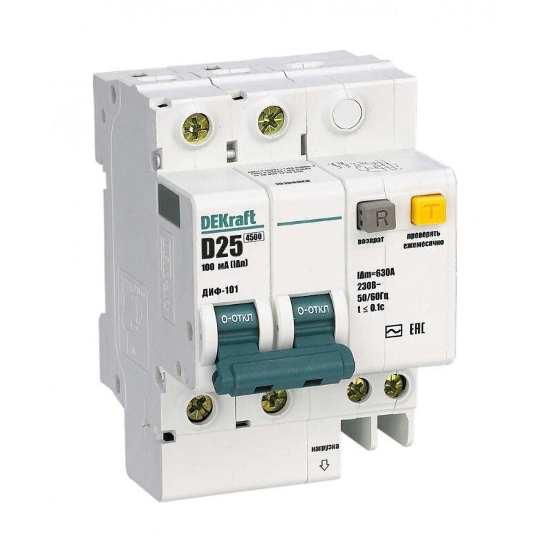 АВДТ 2Р 25А 100мА AC х-ка D ДИФ-101 45кА SCHNEIDER ELECTRIC 15106DEK (1 шт.)