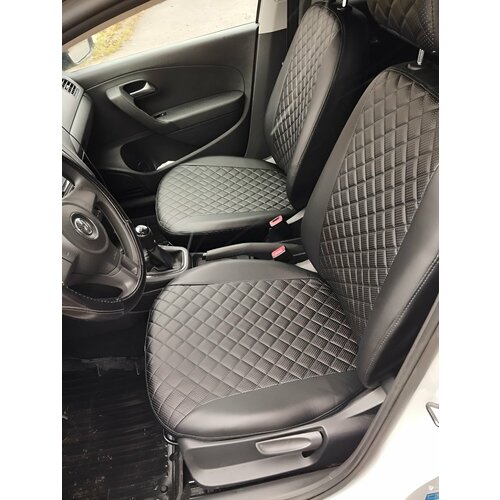 Авточехлы с Ромбом на Volkswagen Polo седан V 2009-2020 сплошная задняя спинка 9300₽