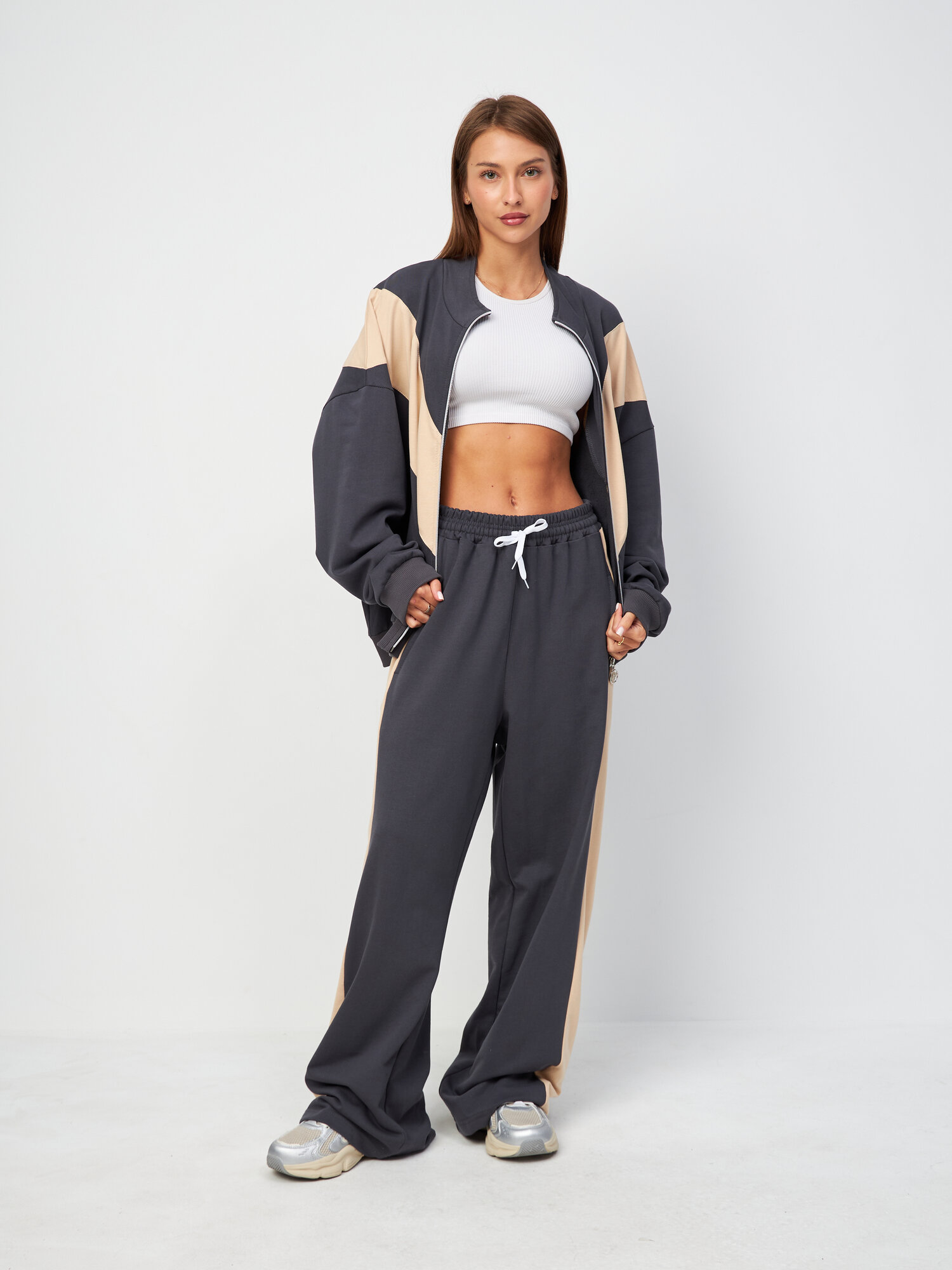 Костюм спортивный  спортивный костюм со штанами, размер 54, серо-бежевый — фото 1