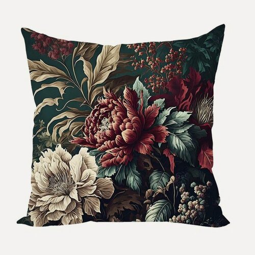 Изображение товара Чехол для подушки Цветочная феерия Пионы Белый и Бордовый велюр 40х40