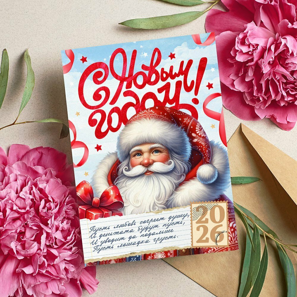 Новогодние открытки, Поздравительная открытка с Новым Годом , красивые яркие принты, формат А5