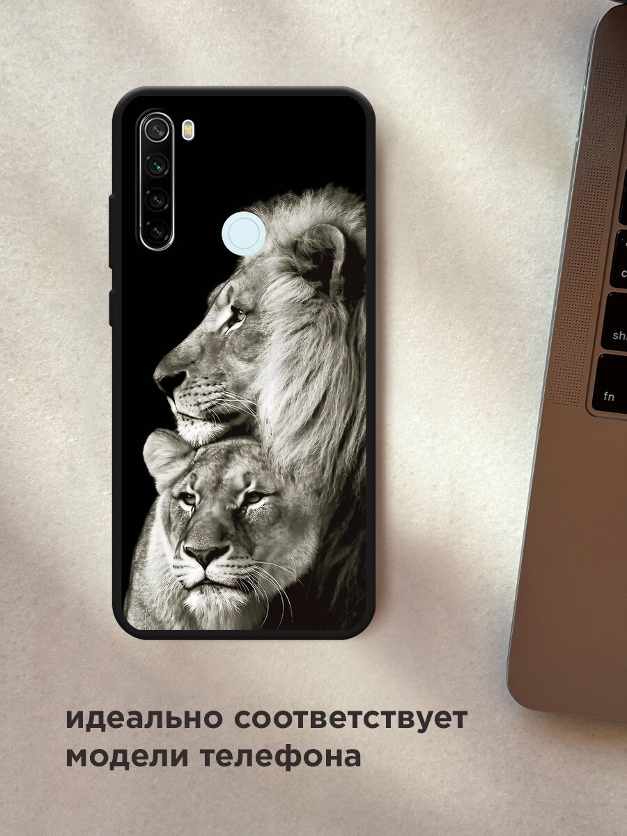 Черный матовый чехол на Xiaomi Redmi Note 8T / Сяоми Редми Нот 8Т с принтом "Лев и львица" — фото 1