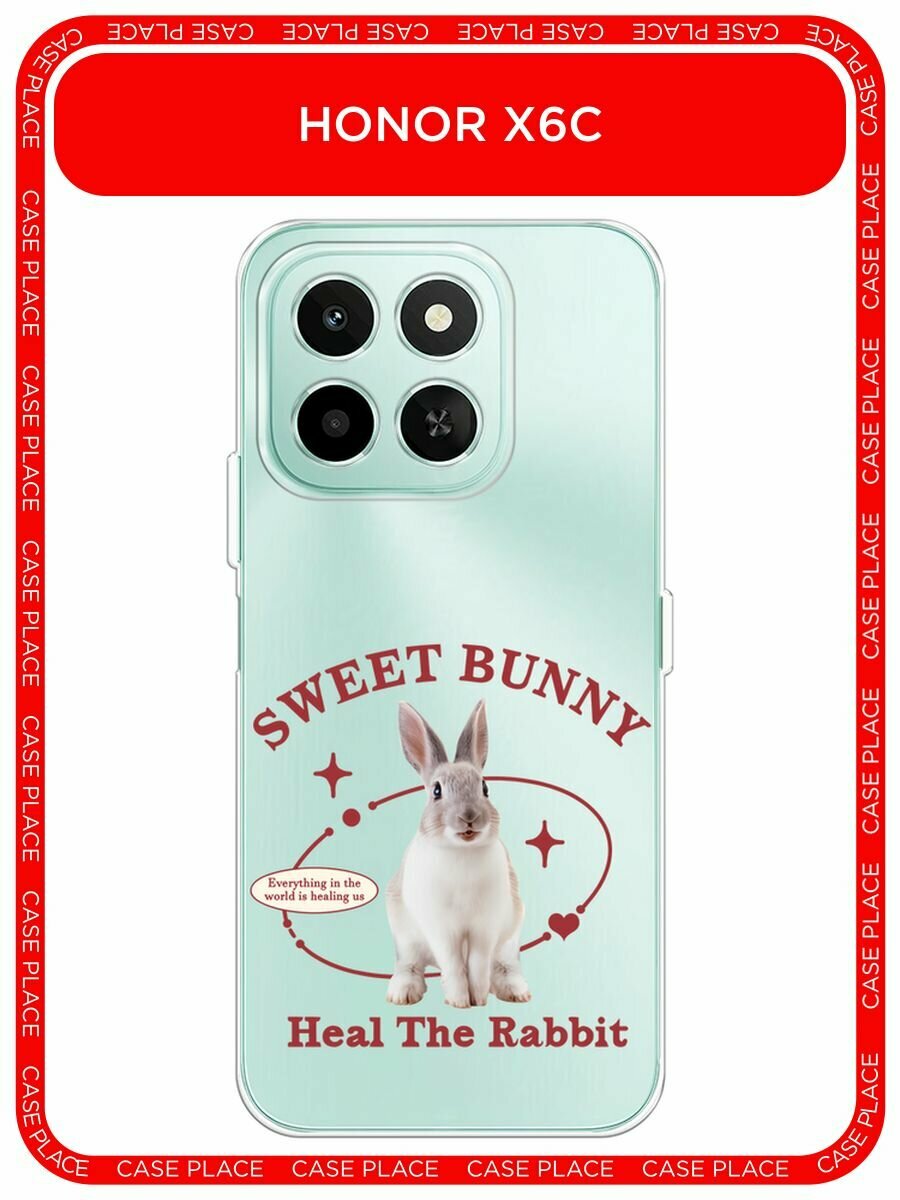 Чехол на Honor X6c / Хонор X6c с принтом "Heal the rabbit", прозрачный