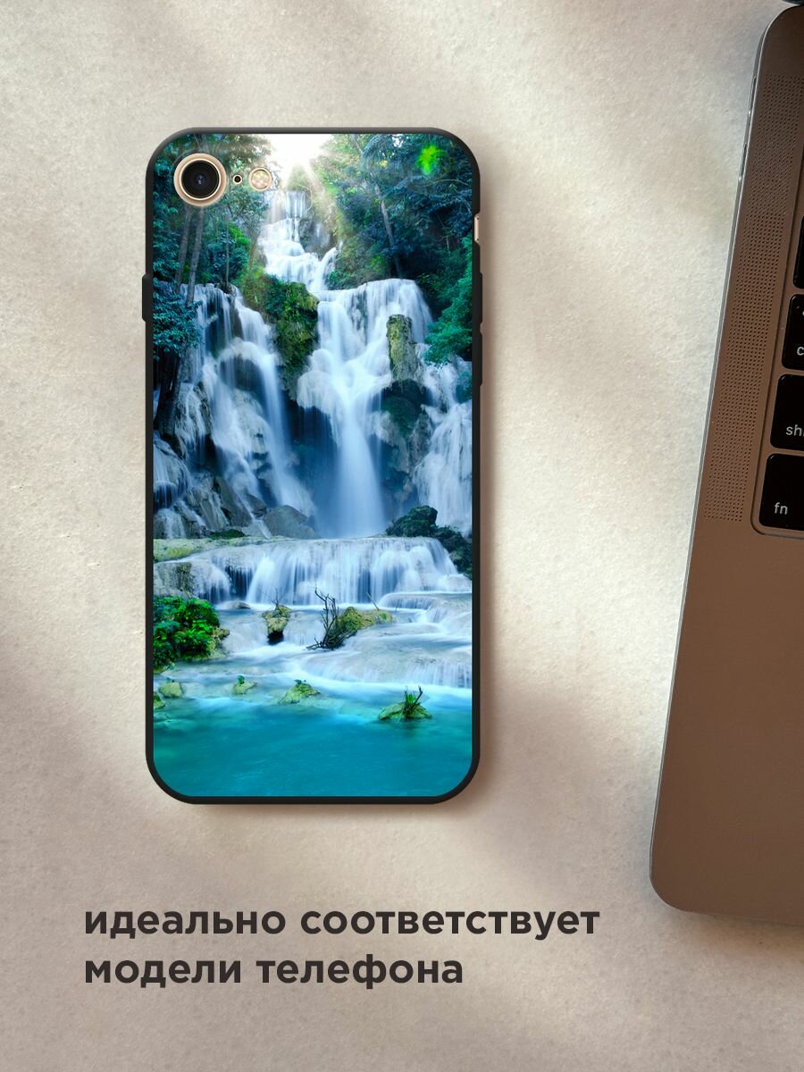 Черный матовый чехол на Apple iPhone 7 / Айфон 7 с принтом "Водопад 8" — фото 1