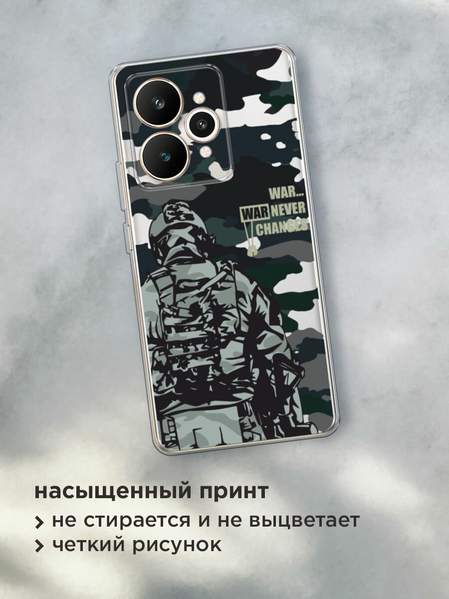 Чехол на Realme 15 / Реалми 15 с принтом "Камуфляж и солдат", прозрачный — фото 1