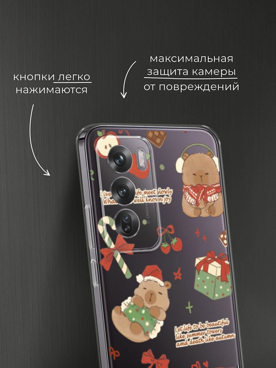 Чехол на Oppo Reno 12 Pro / Оппо Рено 12 Про с принтом "Капибара перед рождеством", прозрачный — фото 1