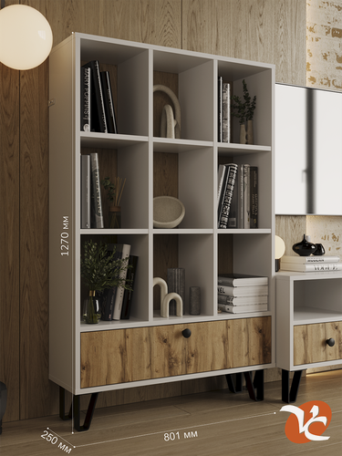 Изображение товара Стеллаж Volodin&Co, ЛДСП, для книг и игрушек, откидная секция, дуб вотан/белый